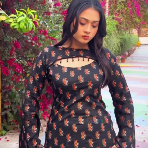 Fusion Glam – Black & Red Paisley Corset Kurti with Chikankari Plazo