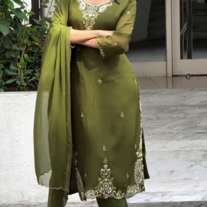 Women’s Olive Green Kurta Set with Dupatta Ethnic Wear Outfit
