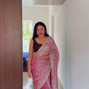 Pink Sequin Saree – Glam Wedding Party Look ✨