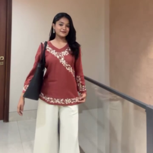 Rust Embroidered Kurti with Palazzo – Casual Ethnic Style 🤎