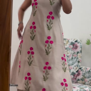 Beige Floral A-Line Kurta Palazzo Set