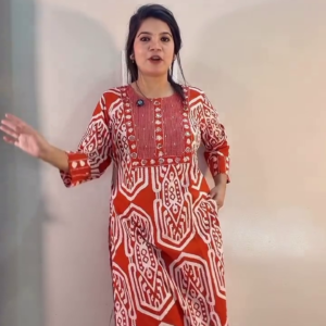 Orange Printed Kurta Set