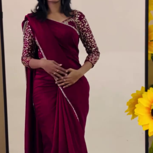 Maroon Saree with Designer Blouse